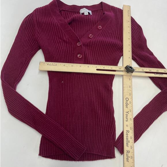 Derek Lam Sweater Womens Small Red‎ Henley Ribbed Knit Stretch V Neck - Picture 5 of 9